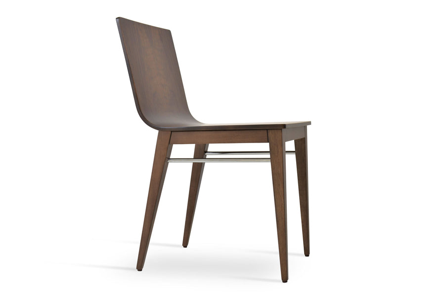 Corona Wood Dining Chair by SohoConcept, showing side view in american walnut veneer base.