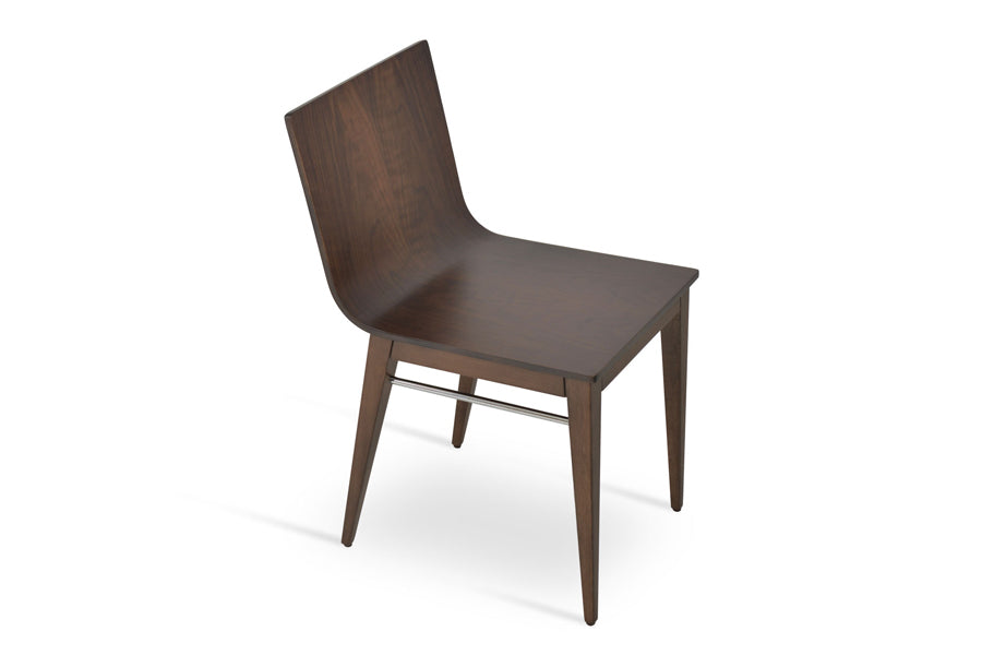 Corona Wood Dining Chair by SohoConcept, showing angle view in american walnut veneer base.