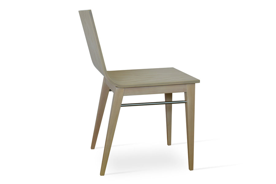 Corona Wood Dining Chair by SohoConcept, showing side view in natural ash veneer seat with american natural ash base.