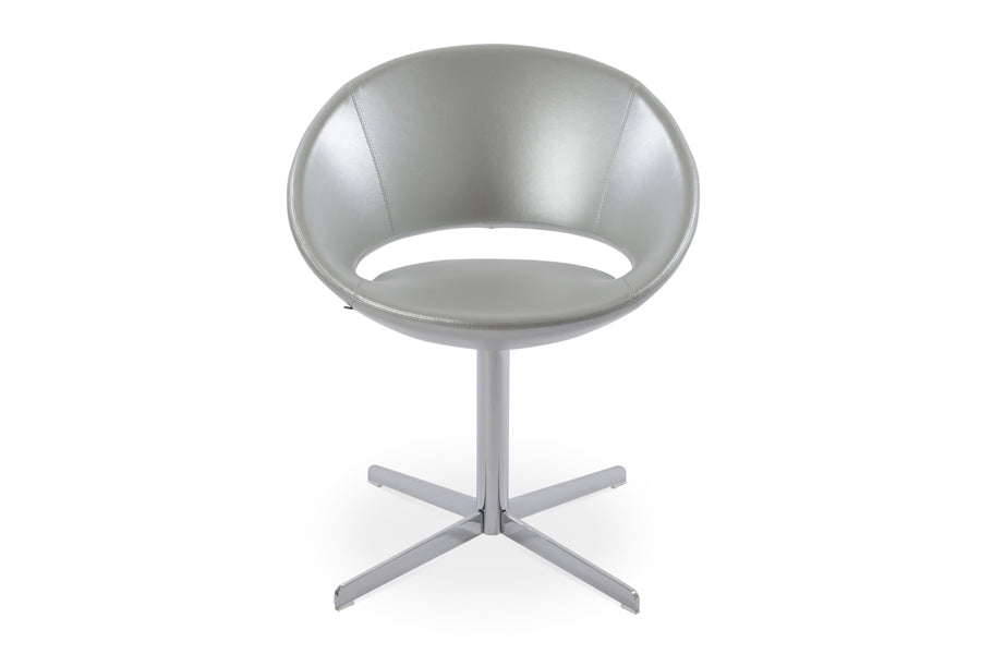 Crescent 4 Star Swivel Dining Chair by SohoConcept, showing front view in silver ppm with chrome base.