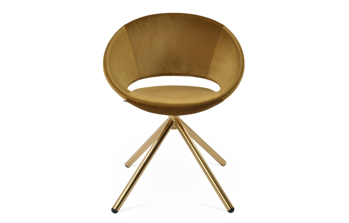 Crescent Stick Swivel Dining Chair by SohoConcept - Gold Steel, Gold Velvet.