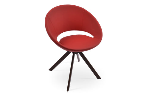 Crescent Sword Dining Chair by SohoConcept - Walnut Veneer Steel, Dark Red PPM.