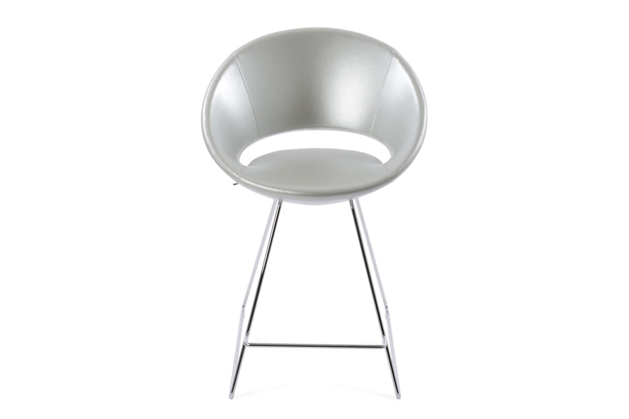 Crescent Wire Counter Stool by SohoConcept, showing front view in silver ppm with chrome base.