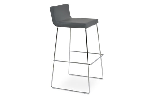 Dallas Wire Handle Back Stool by SohoConcept - Chrome Wire, Grey Leatherette.