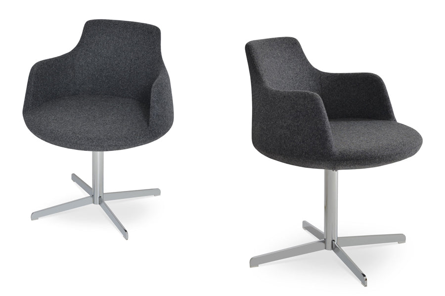 Dervish 4 Star Swivel Chair by SohoConcept, showing angle view of two chairs in camira blazer dark grey wool.