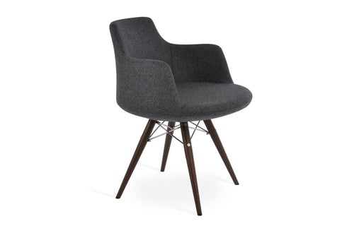 Dervish MW Dining Chair by SohoConcept - Walnut Veneer Steel, Camira Blazer Dark Grey Wool.