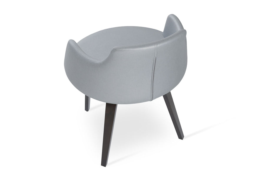 Dervish Plywood Chair by SohoConcept, showing angle view in COM fabric with wenge veneer base.