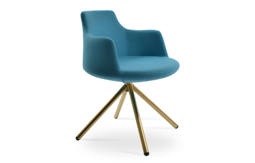 Dervish Stick Swivel Chair by SohoConcept - Gold Brass Steel, Camira Blazer Turquoise Wool.