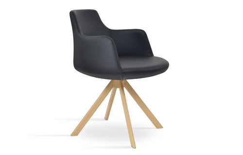 Dervish Sword Dining Chair by SohoConcept - Natural Veneer Steel, Black Leatherette.