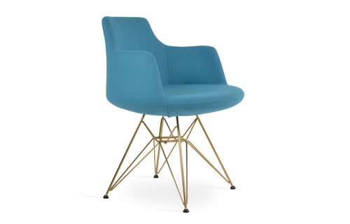 Dervish Tower Chair by SohoConcept - Gold Brass, Camira Blazer Turquoise Wool.