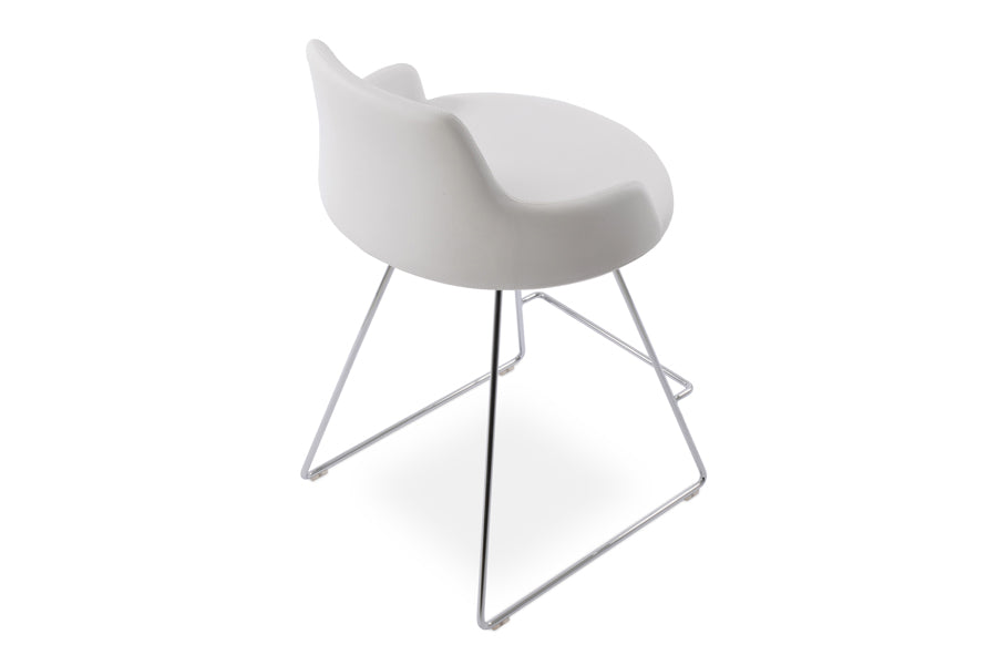 Dervish Wire Counter Stool by SohoConcept, showing back view in white leatherette with chrome wire base.