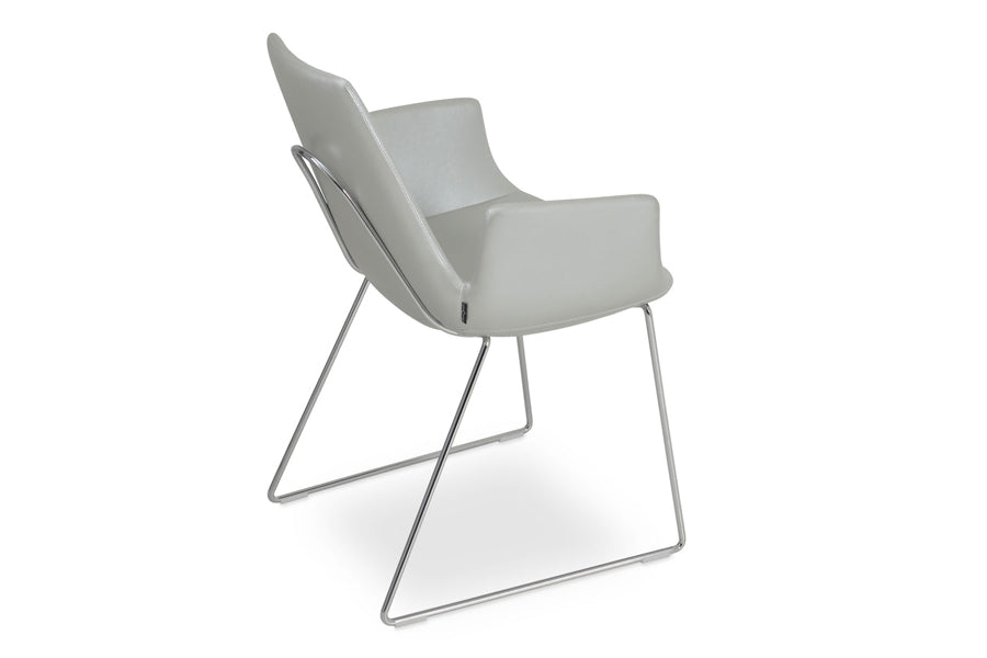 Eiffel Arm Handle Back Chair-Leather by SohoConcept, showing back view of eiffel arm handle back chair in silver ppm with chrome wire base.
