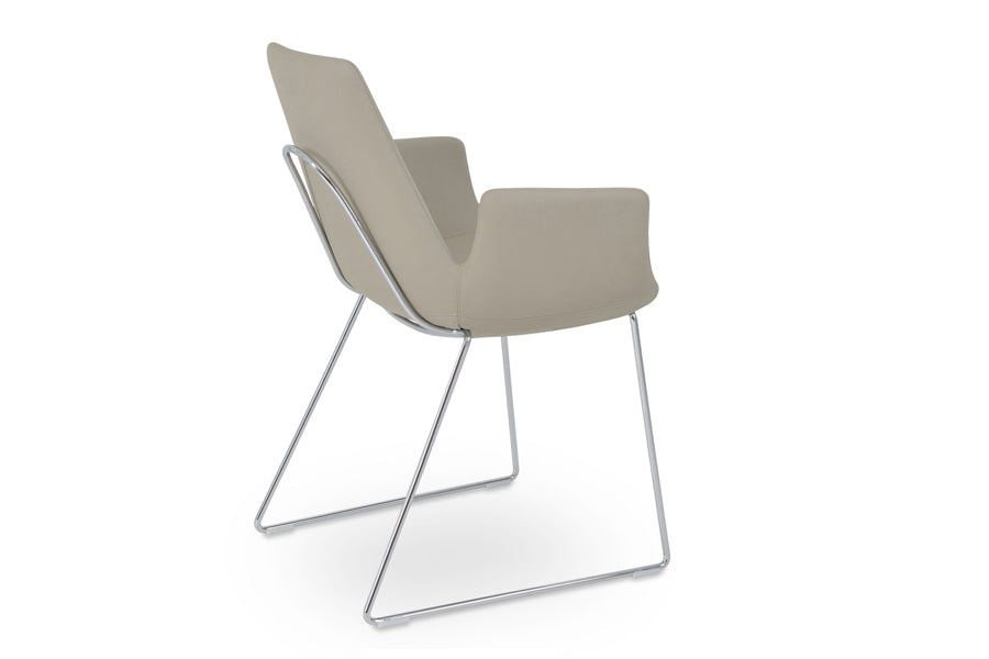 Eiffel Arm Handle Back Chair-Leather by SohoConcept, showing back view of eiffel arm handle back chair in bone ppm with chrome wire base.