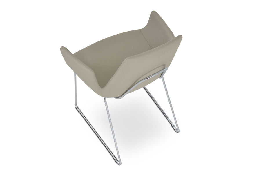 Eiffel Arm Handle Back Chair-Leather by SohoConcept, showing top view of eiffel arm handle back chair in bone ppm with chrome wire base.