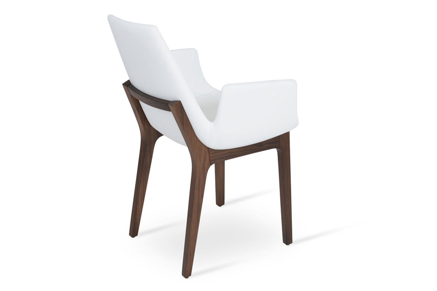 Eiffel Arm Wood Chair by SohoConcept, showing angle view in white ppm with american walnut base.