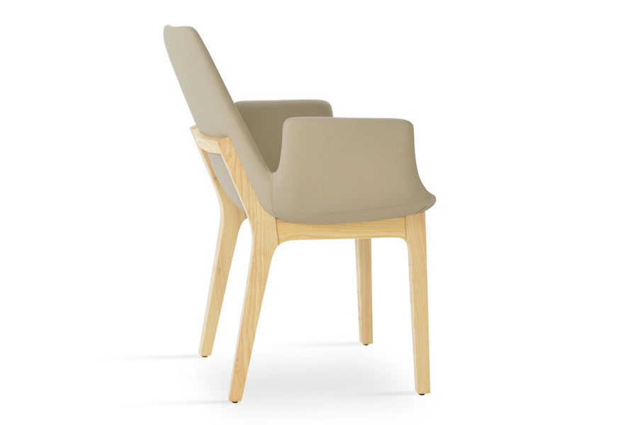 Eiffel Arm Wood Chair by SohoConcept, showing angle view in bone ppm with natural ash base.