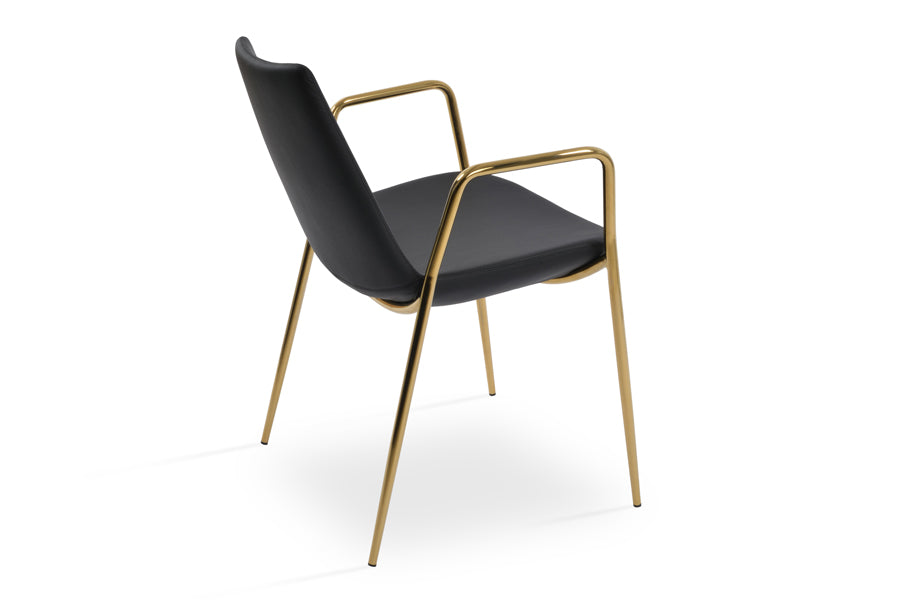 Eiffel Arm Classy Chair by SohoConcept, showing angle view in of eiffel arm classy chair black ppm with gold color base.