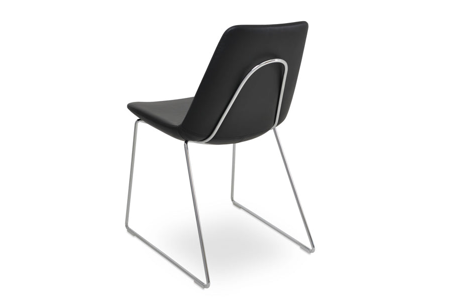 Eiffel Handle Back Dining Chair-Leather by SohoConcept, showing back view in black leatherette with chrome solid metal wire base.