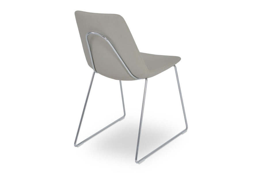 Eiffel Handle Back Dining Chair-Leather by SohoConcept, showing back view in bone ppm with chrome solid metal wire base.