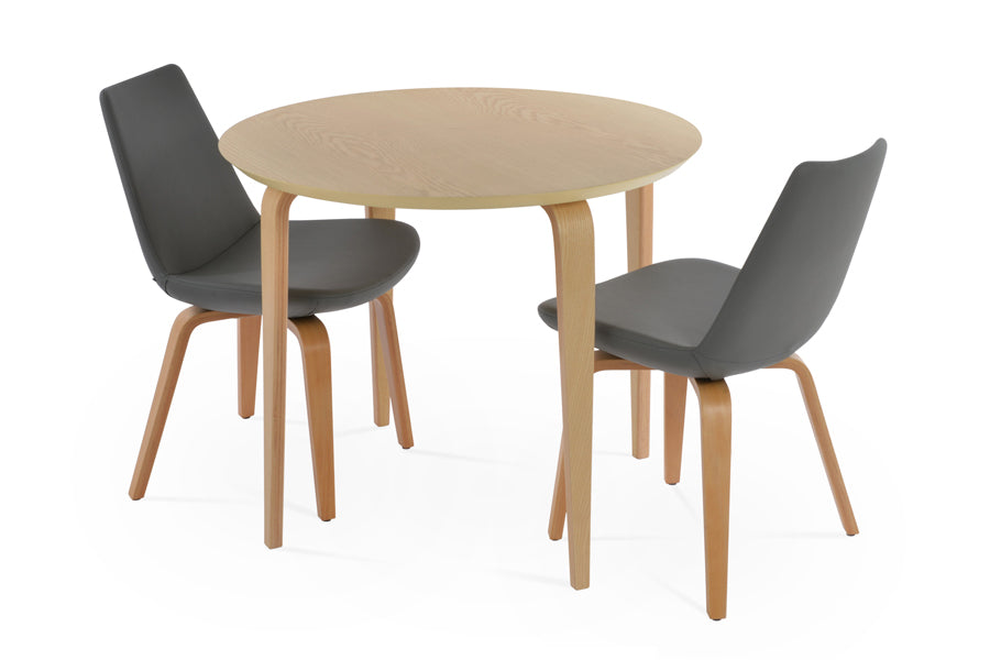 Eiffel Plywood Dining Chair by SohoConcept, showing two chairs in grey ppm with natural veneer base and chanelle dining table in natural ash veneer.