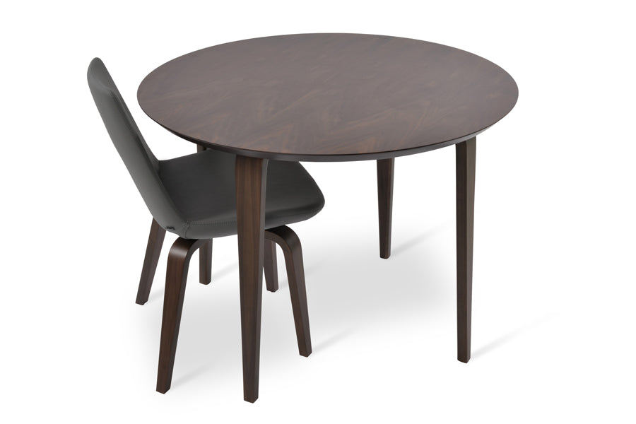 Eiffel Plywood Dining Chair by SohoConcept, showing chair with walnut veneer base and chanelle table in walnut veneer.