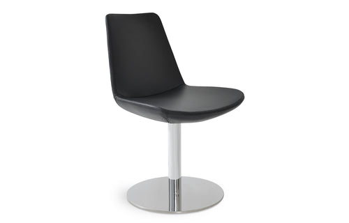 Eiffel Round Swivel Chair by SohoConcept - Polished Stainless Steel, Black Genuine Leather.