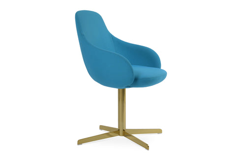 Gazel Arm 4 Star Swivel Chair by SohoConcept - Gold Brass Finish, Camira Era Turquoise Fabric.