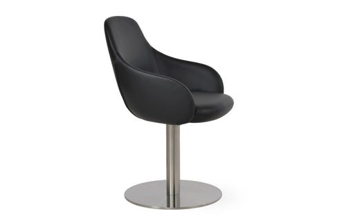 Gazel Arm Round Swivel Chair by SohoConcept - Polished Stainless Steel, Black Leatherette.