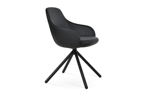 Gazel Arm Stick Swivel Chair by SohoConcept - Black Painted Steel Tube, Black Leatherette