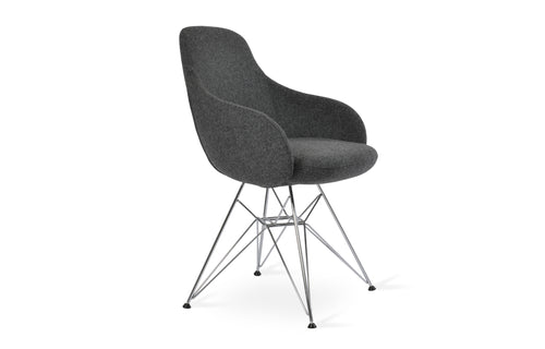 Gazel Arm Tower Chair by SohoConcept - Chrome Finish, Camira Blazer Dark Grey Wool