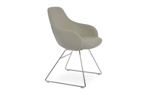 Gazel Arm Wire Chair by SohoConcept - Chrome Solid Wire, Light Grey Leatherette.