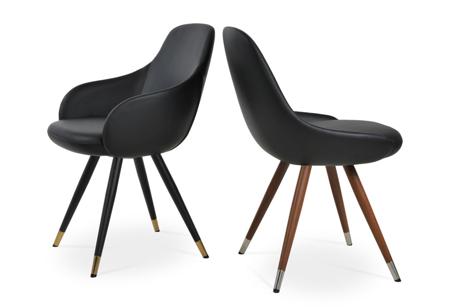 Gazel Star Chair by SohoConcept, showing two star chairs in black leatherette with black & walnut veneer steel base.