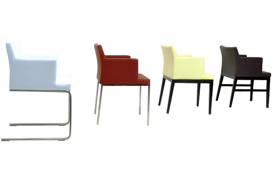 Soho Flat Dining Arm Chair by SohoConcept, shown in multiple fabric.