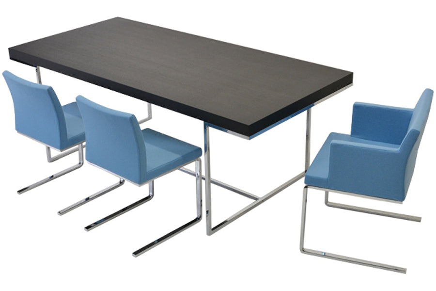 Soho Flat Dining Arm Chair by SohoConcept, shown in sky blue wool.