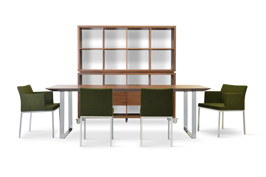 Soho Metal Arm Chair by SohoConcept, showing metal arm chairs with table.