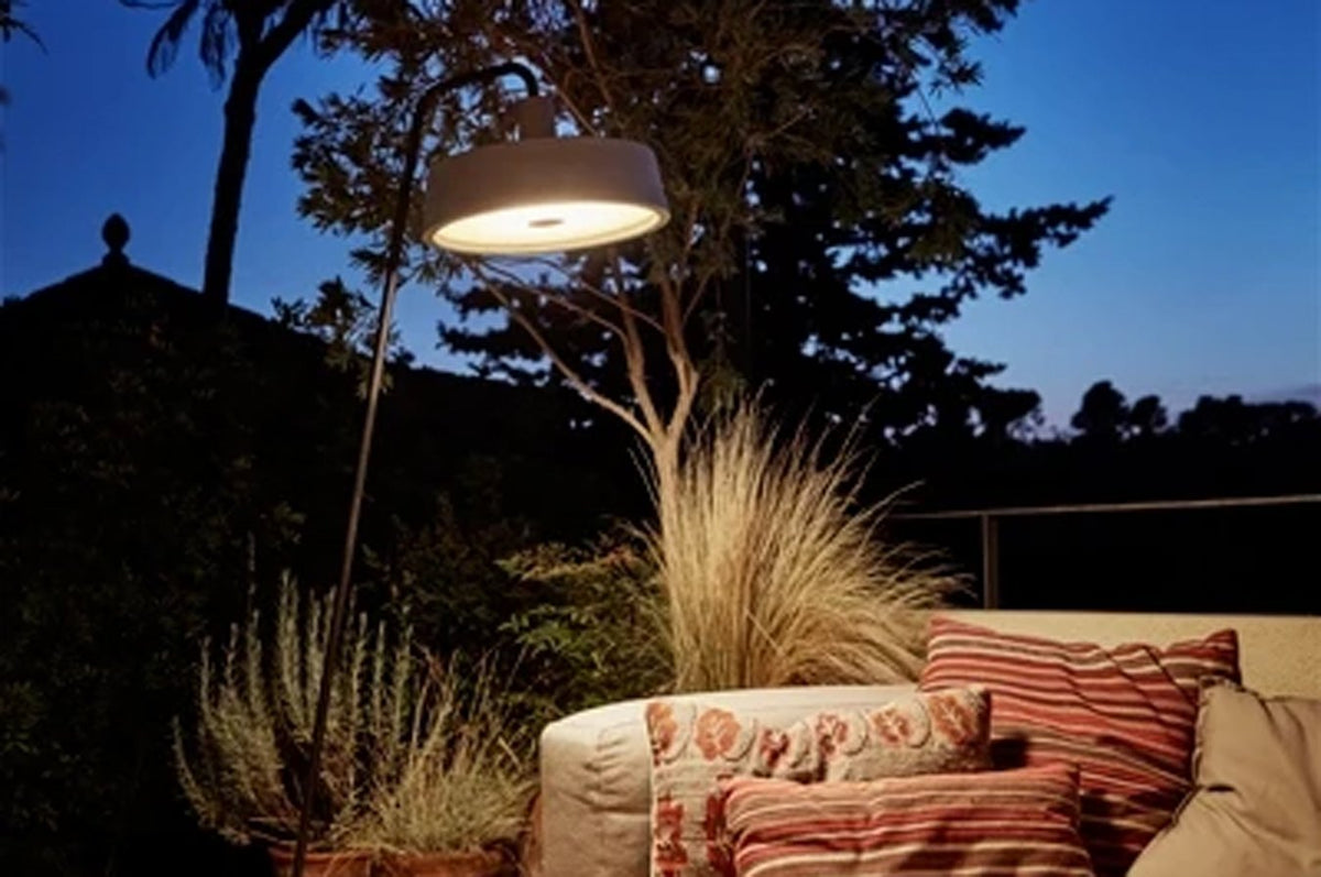 Soho Outdoor Floor Lamp by Marset, showing outdoor floor lamp in live shot.
