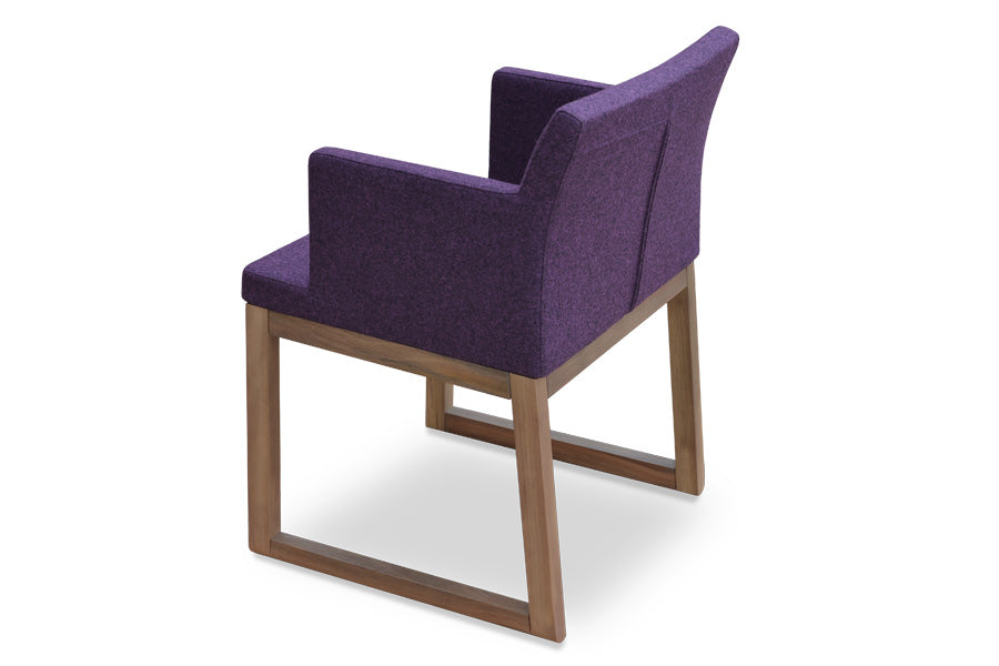 Soho Sled Wood Arm Chair  by sohoConcept, shown in deep maroon camira wool.