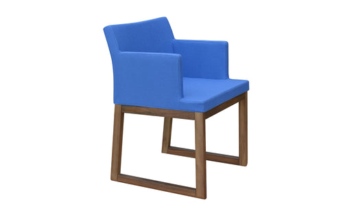 Soho Sled Wood Arm Chair by SohoConcept - Camira Blazer Skyblue Wool.