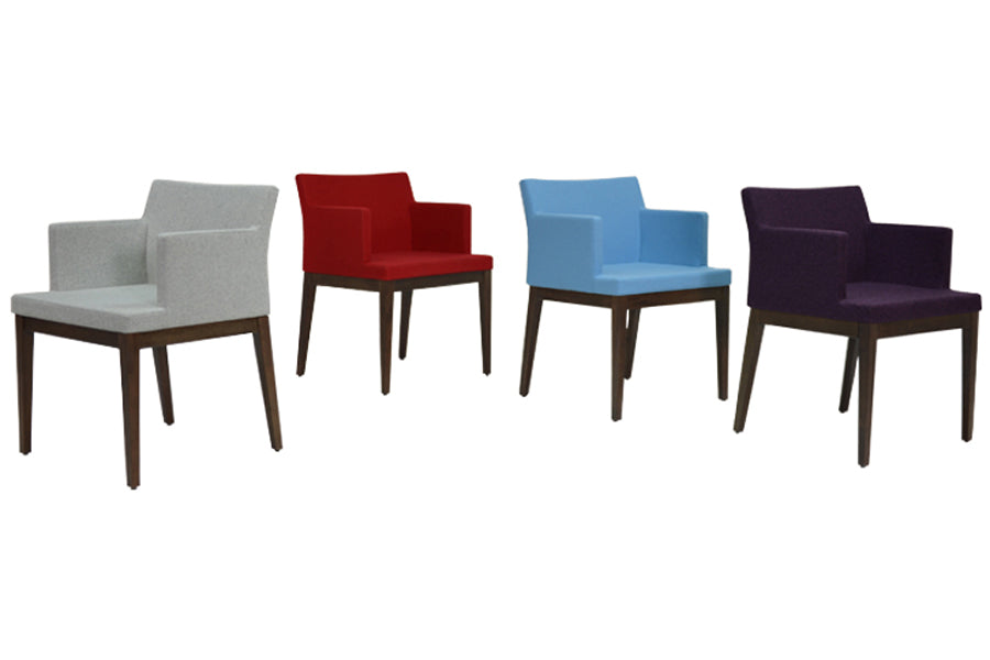 Soho Wood Arm Chair by sohoConcept, shown in multiple fabric.