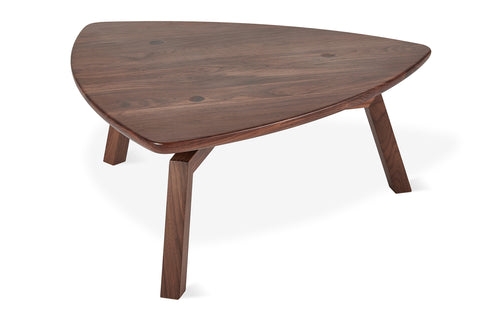 Solana Coffee Table by Gus Modern - Triangular, Walnut Wood.