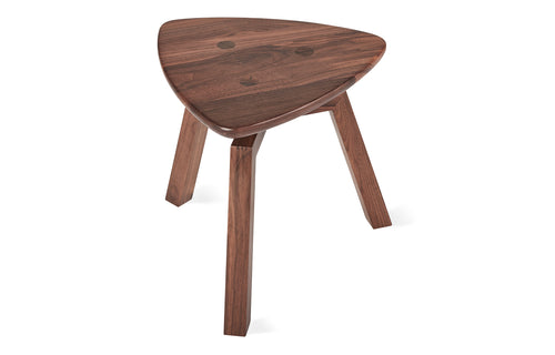 Solana Triangular End Table by Gus Modern - Walnut Wood.