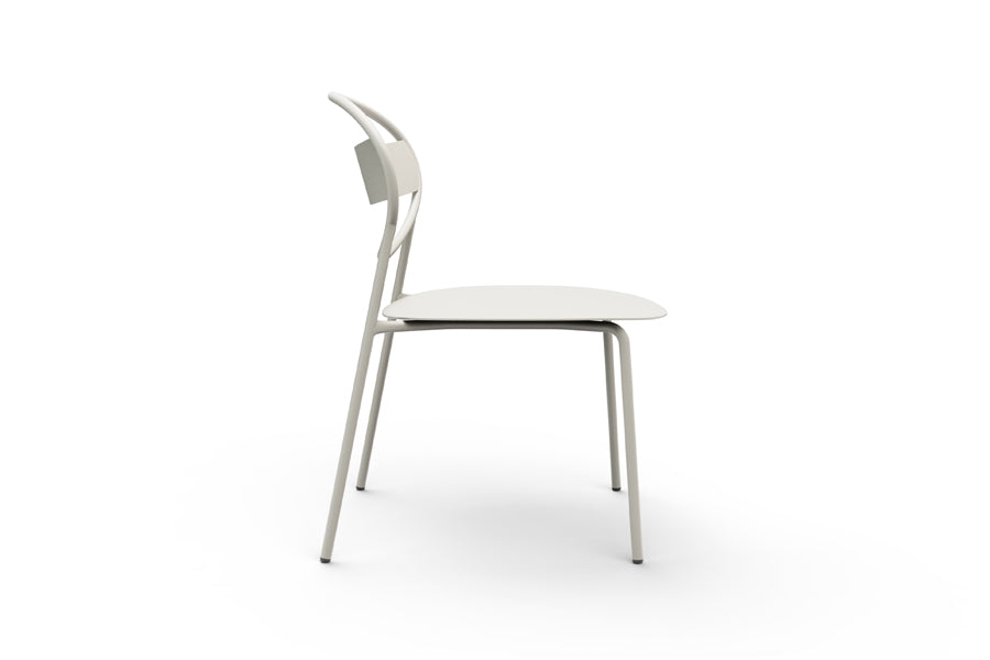 Sole Lounge Chair by B&T, showing side view of sole lounge chair in white galvanized steel.