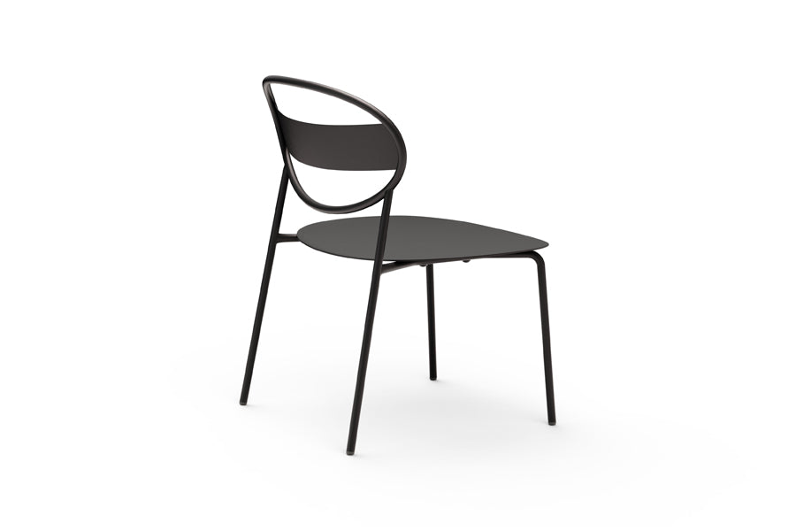 Sole Lounge Chair by B&T, showing back angle view of sole lounge chair in black galvanized steel.
