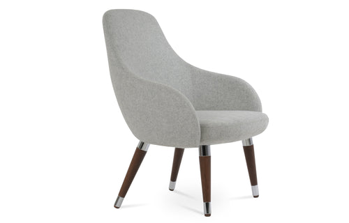 Gazel Arm Lounge Wood Chair by SohoConcept - Solid Beech Walnut Wood With Chrome Ring Bracelet, Camira Blazer Silver Wool