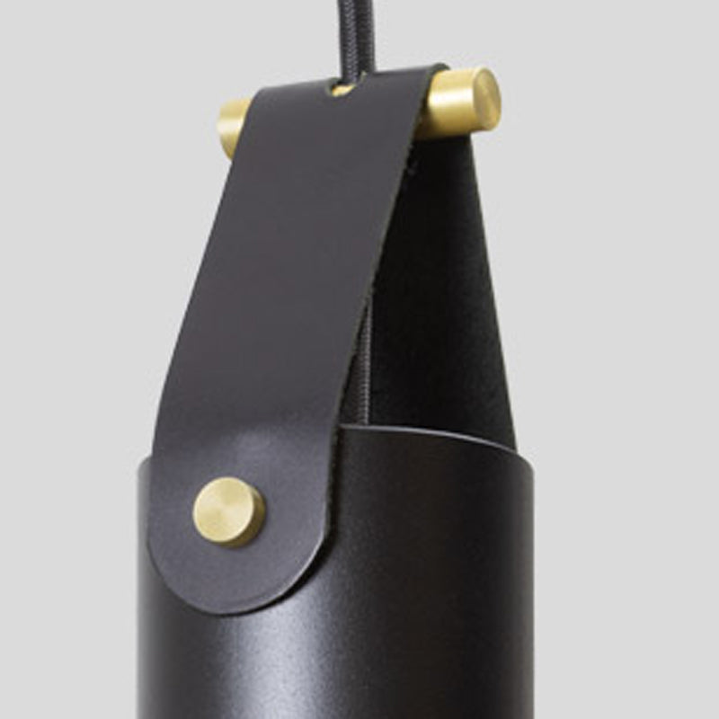 Spero Pendant by Cerno, showing closeup view of spero pendant in black/black leather.