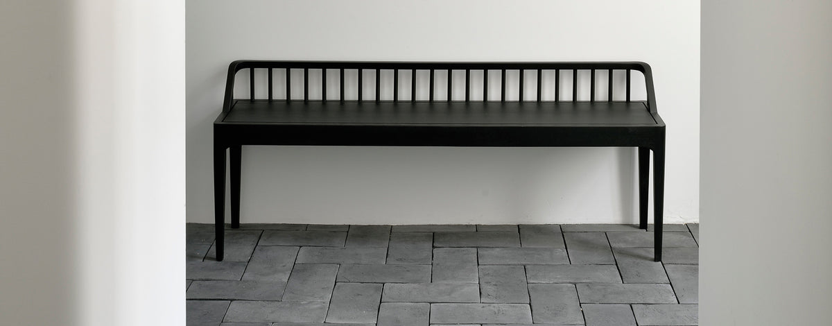 Spindle Bench by Ethnicaft, showing spindle bench in live shot.
