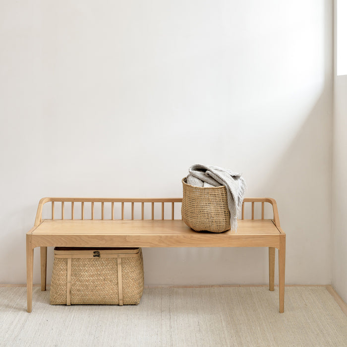 Spindle Bench by Ethnicaft, showing spindle bench in live shot.