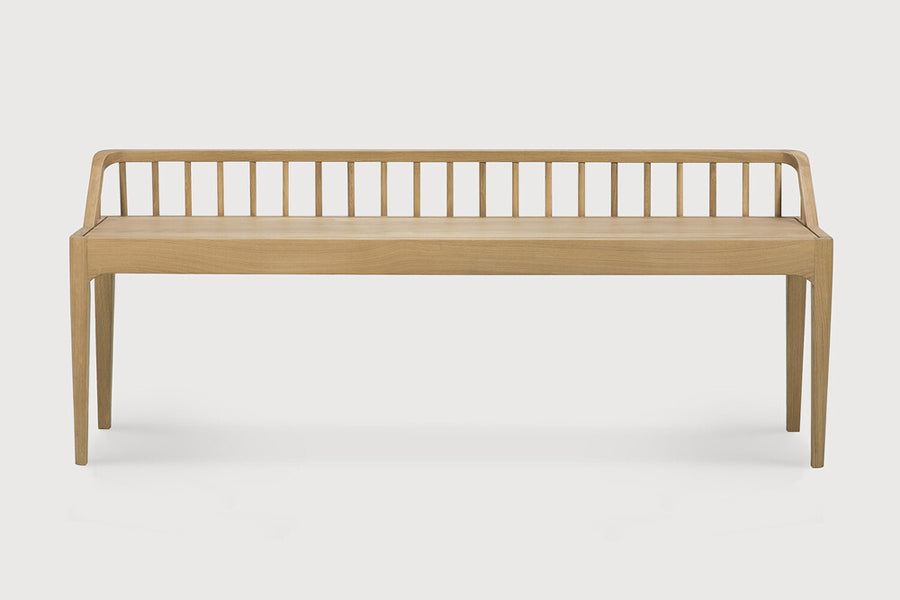 Spindle Bench by Ethnicaft, showing front view of spindle bench in studio shot.
