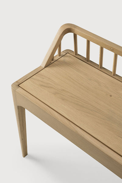 Spindle Bench by Ethnicaft, showing closeup view of spindle bench in studio shot.
