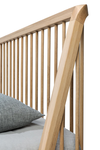 Spindle Bed with Slats by Ethnicraft, showing closeup view of bed with slats.